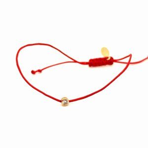 Minimalist Diamond Red Cord Bracelet (14K Gold)